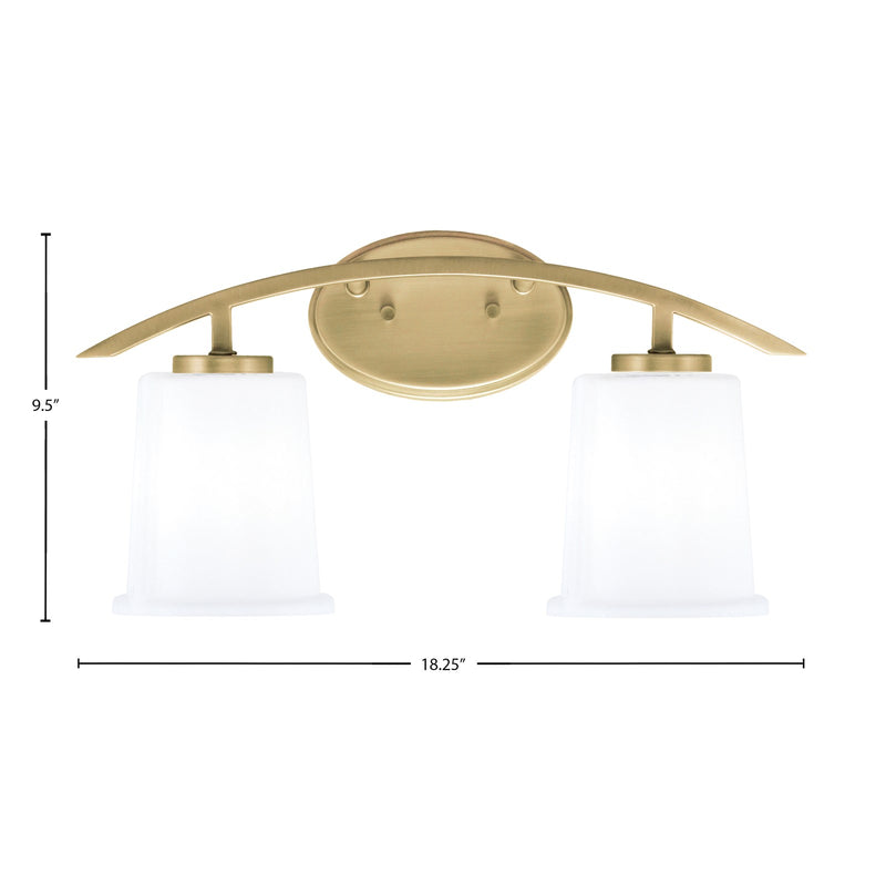 Toltec Kurve 2-Light Bath Bar | Modern New Age Brass and White Opal Glass | Bathroom & Powder Room Vanity Light | 7 x 9.5 in | Model 3722-NAB-5031