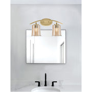 Toltec Kurve 2-Light Bath Bar | Modern New Age Brass and Amber Bubble Glass | Bathroom Vanity & Powder Room | 7 x 9.5 in | Model 3722-NAB-5033