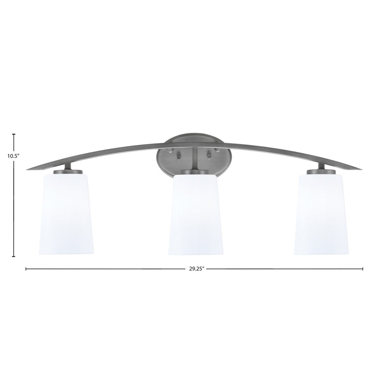 Toltec Kurve 3-Light Bath Bar | Graphite Steel and White Opal Glass | Bathroom Vanity & Powder Room | 7.25 x 10.5 in | Model 3723-GP-261