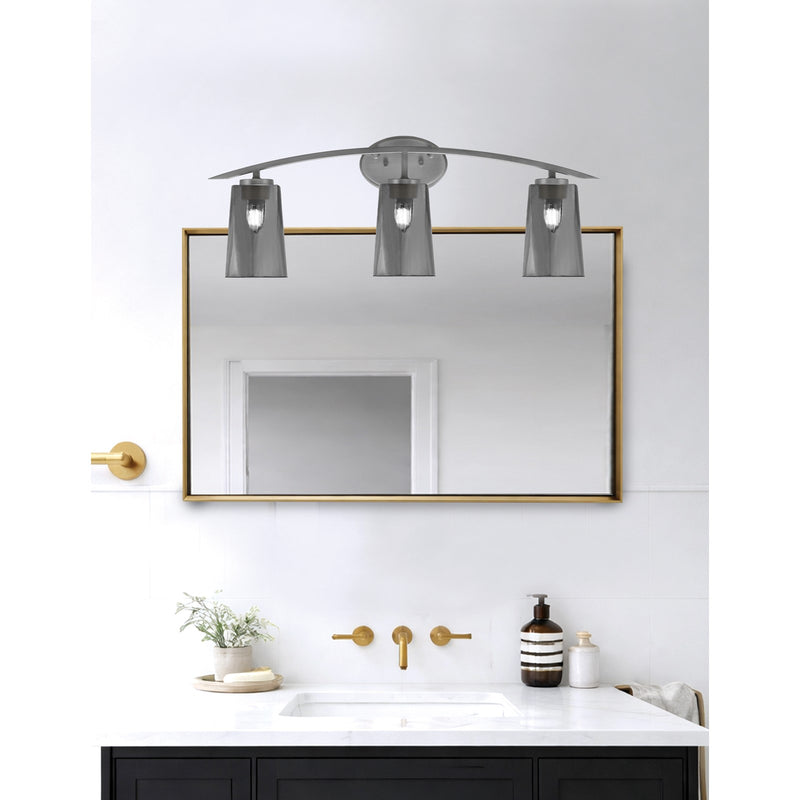 Toltec Kurve 3-Light Bath Bar | Graphite Steel and Smoke Bubble Glass | Bathroom Vanity & Powder Room | 7.25 x 10.5 in | Model 3723-GP-262