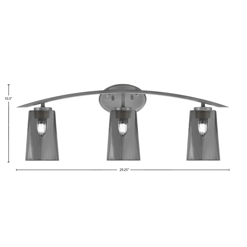 Toltec Kurve 3-Light Bath Bar | Graphite Steel and Smoke Bubble Glass | Bathroom Vanity & Powder Room | 7.25 x 10.5 in | Model 3723-GP-262