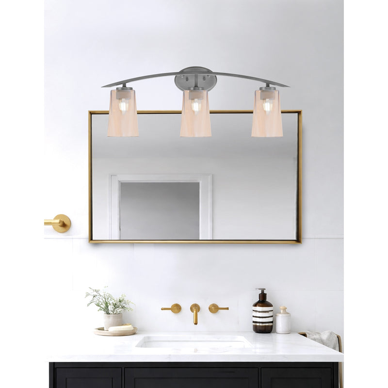 Toltec Kurve 3-Light Bath Bar | Graphite Steel and Amber Gradient Glass | Bathroom Vanity & Powder Room | 7.25 x 10.5 in | Model 3723-GP-263