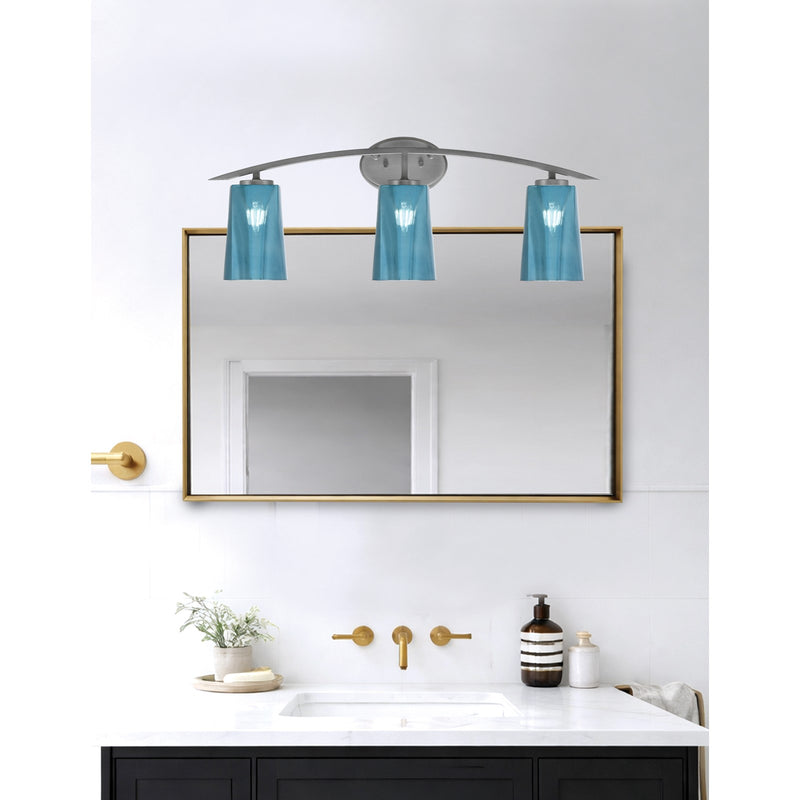 Toltec Kurve 3-Light Bath Bar | Graphite Steel and Blue Gradient Glass | Bathroom Vanity & Powder Room | 7.25 x 10.5 in | Model 3723-GP-265