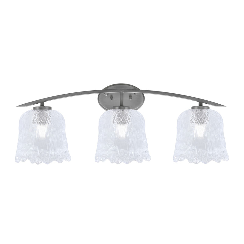 Toltec Kurve 3-Light Bath Bar | Modern Graphite Finish and Clear Lava Glass | Bathroom Vanity Lighting | 7.5 x 10.25 in | Model 3723-GP-4230