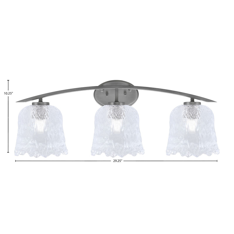Toltec Kurve 3-Light Bath Bar | Modern Graphite Finish and Clear Lava Glass | Bathroom Vanity Lighting | 7.5 x 10.25 in | Model 3723-GP-4230