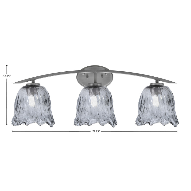 Toltec Kurve 3-Light Bath Bar | Graphite Finish and Smoke Lava Glass | Bathroom Vanity Light | 7.5 x 10.25 in | Model 3723-GP-4232