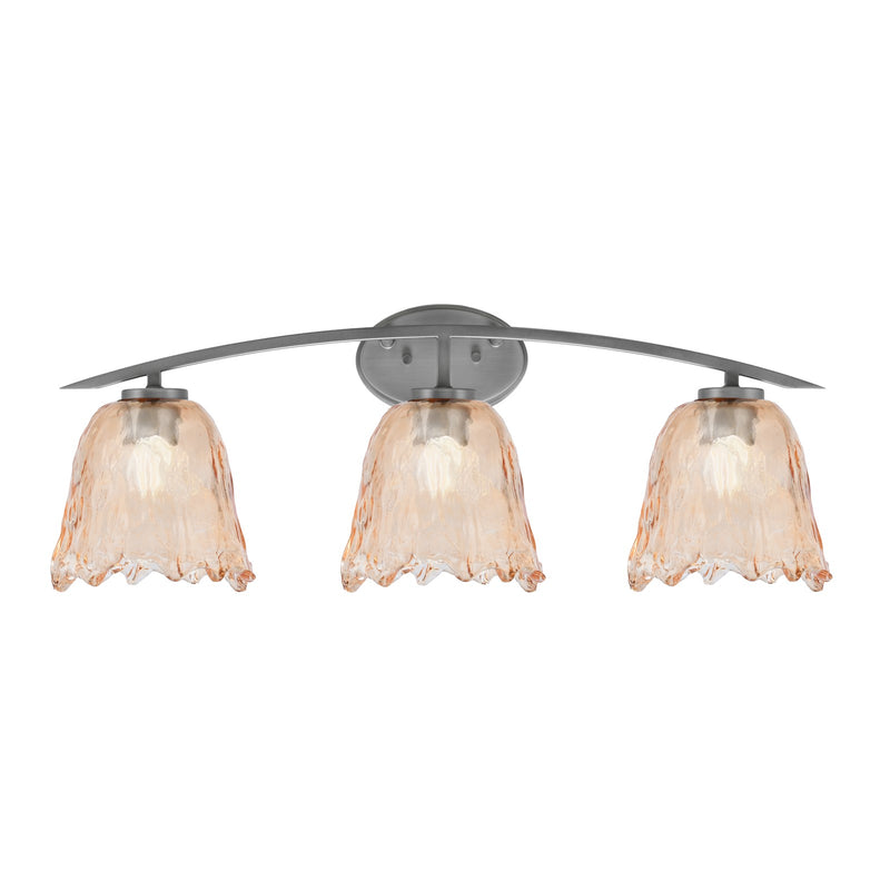 Toltec Kurve 3-Light Bath Bar | Graphite Finish and Amber Lava Glass | Bathroom Vanity Light | 7.5 x 10.25 in | Model 3723-GP-4233