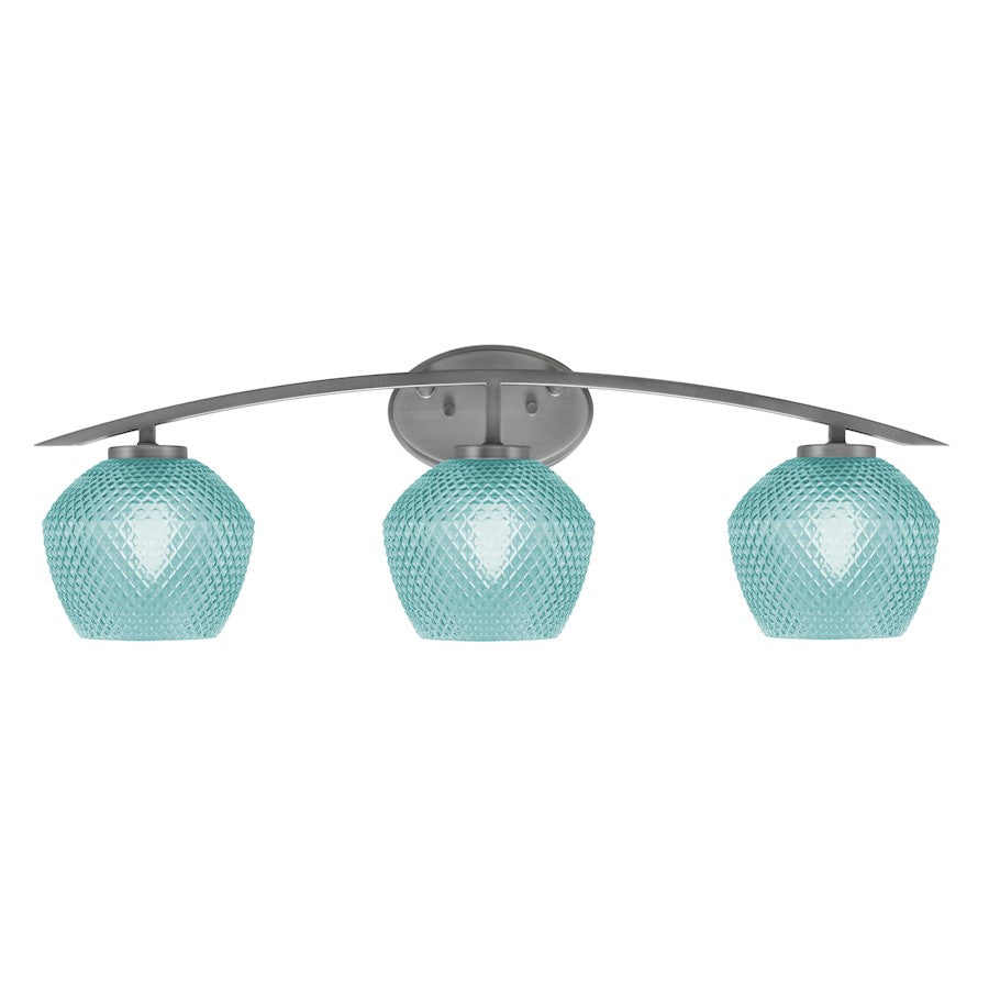 Toltec Kurve 3Lt Bath Bar, Graphite, 6" Turquoise Textured - 3723-GP-4625