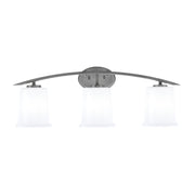 Toltec Kurve 3-Light Bath Bar | Modern Graphite Finish and White Opal Glass | Bathroom Vanity Lighting | 7 x 9.5 in | Model 3723-GP-5031