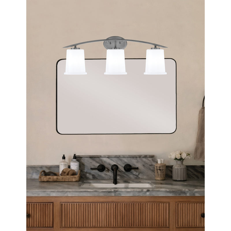 Toltec Kurve 3-Light Bath Bar | Modern Graphite Finish and White Opal Glass | Bathroom Vanity Lighting | 7 x 9.5 in | Model 3723-GP-5031