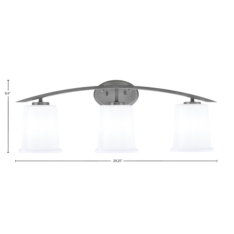 Toltec Kurve 3-Light Bath Bar | Modern Graphite Finish and White Opal Glass | Bathroom Vanity Lighting | 7 x 9.5 in | Model 3723-GP-5031
