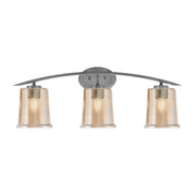 Toltec Kurve 3-Light Bath Bar | Modern Graphite Finish and Amber Bubble Glass | Bathroom Vanity Lighting | 7 x 9.5 in | Model 3723-GP-5033