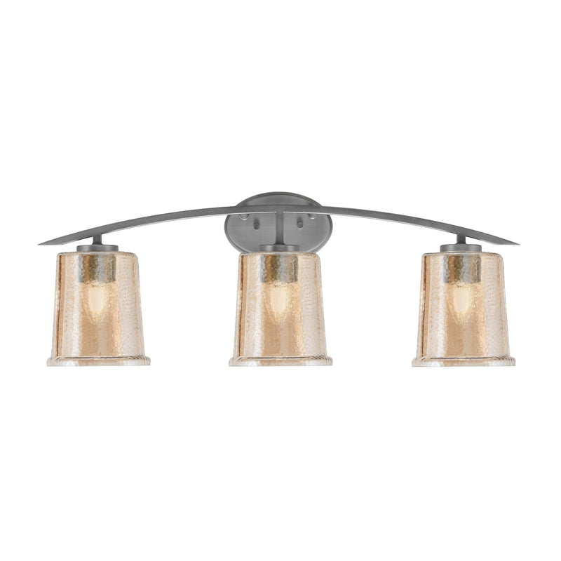Toltec Kurve 3-Light Bath Bar | Modern Graphite Finish and Amber Bubble Glass | Bathroom Vanity Lighting | 7 x 9.5 in | Model 3723-GP-5033