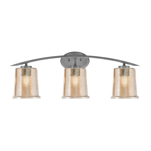 Toltec Kurve 3-Light Bath Bar | Modern Graphite Finish and Amber Bubble Glass | Bathroom Vanity Lighting | 7 x 9.5 in | Model 3723-GP-5033