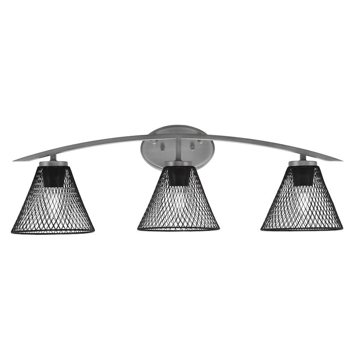 Toltec Kurve 3Lt Bath Bar, Graphite, 7" Black Cone Mesh Metal - 3723-GP-805-MB