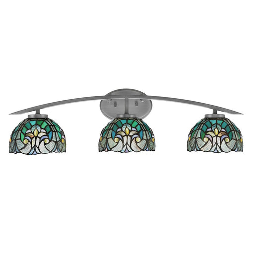 Toltec Kurve 3Lt Bath Bar, Graphite, 7" Turquoise Cypress Art - 3723-GP-9925