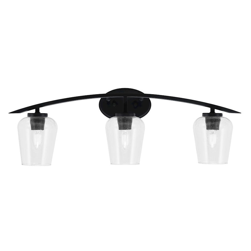 Toltec Kurve 3Lt Bath Bar, Black, 5" Clear Bubble - 3723-MB-210