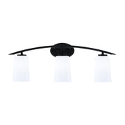 Toltec Kurve 3-Light Bath Bar | Matte Black Finish and White Opal Glass | Bathroom Vanity Light | 7.25 x 10.5 in | Model 3723-MB-261