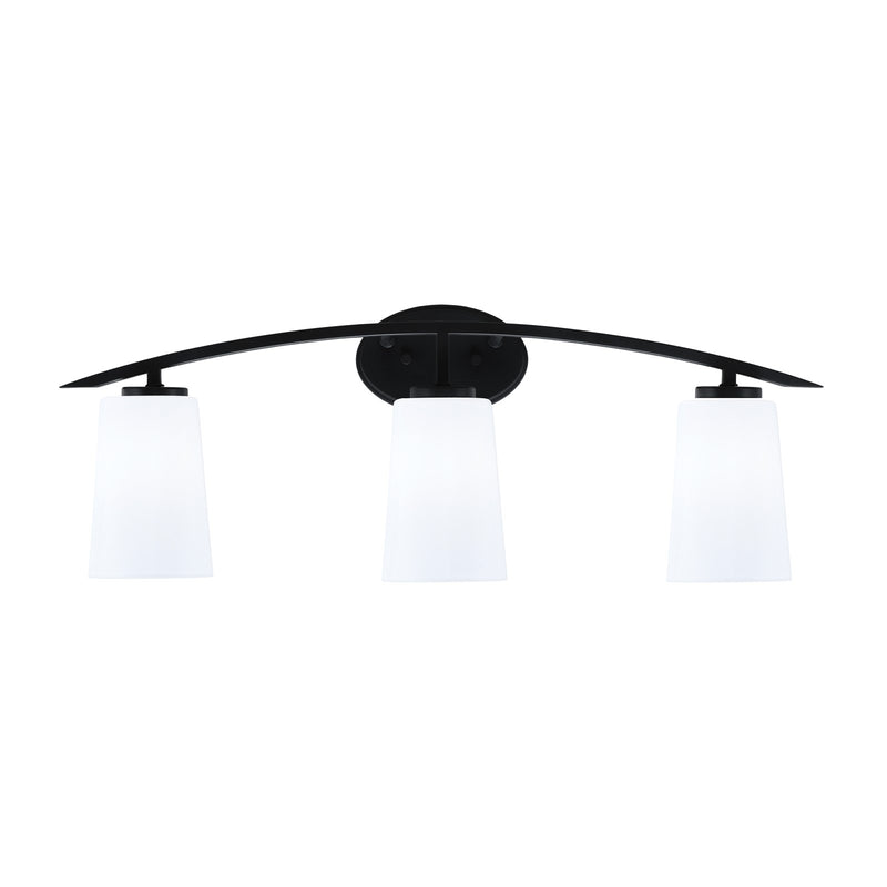 Toltec Kurve 3-Light Bath Bar | Matte Black Finish and White Opal Glass | Bathroom Vanity Light | 7.25 x 10.5 in | Model 3723-MB-261