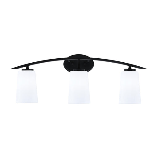 Toltec Kurve 3-Light Bath Bar | Matte Black Finish and White Opal Glass | Bathroom Vanity Light | 7.25 x 10.5 in | Model 3723-MB-261