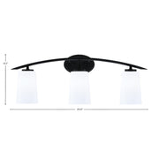 Toltec Kurve 3-Light Bath Bar | Matte Black Finish and White Opal Glass | Bathroom Vanity Light | 7.25 x 10.5 in | Model 3723-MB-261