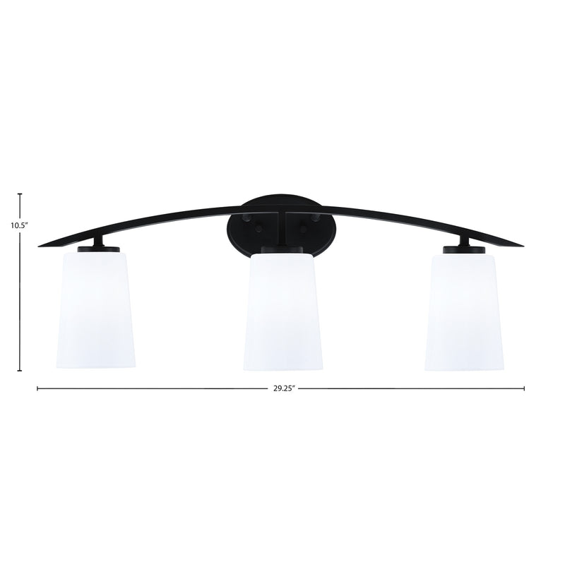 Toltec Kurve 3-Light Bath Bar | Matte Black Finish and White Opal Glass | Bathroom Vanity Light | 7.25 x 10.5 in | Model 3723-MB-261