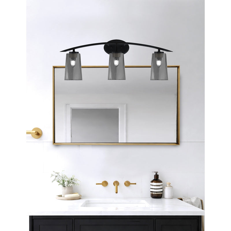 Toltec Kurve 3-Light Bath Bar | Matte Black Finish and Smoke Bubble Glass | Bathroom Vanity Light | 7.25 x 10.5 in | Model 3723-MB-262