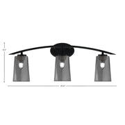 Toltec Kurve 3-Light Bath Bar | Matte Black Finish and Smoke Bubble Glass | Bathroom Vanity Light | 7.25 x 10.5 in | Model 3723-MB-262
