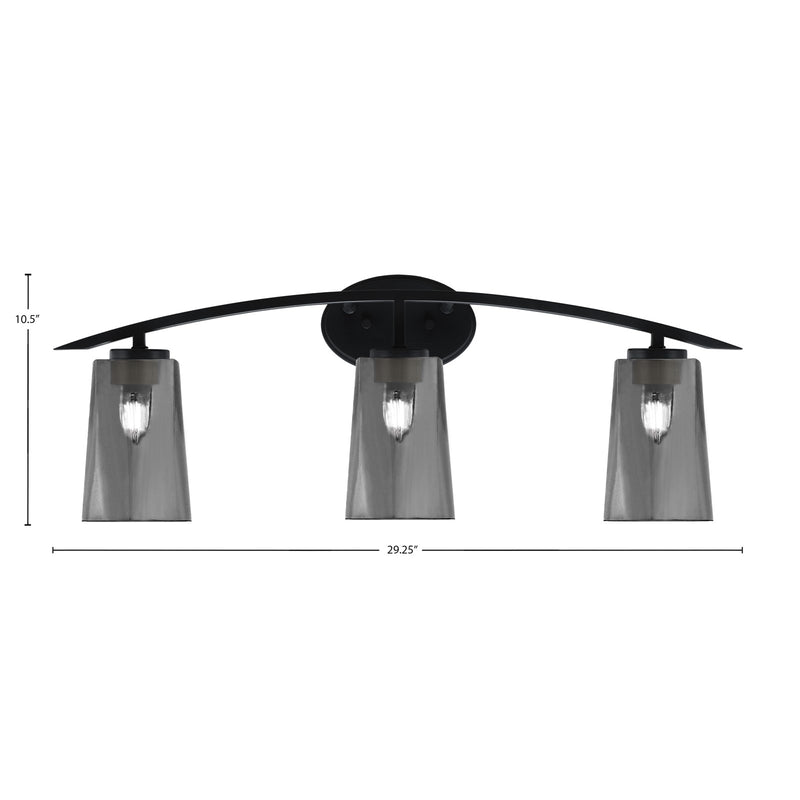 Toltec Kurve 3-Light Bath Bar | Matte Black Finish and Smoke Bubble Glass | Bathroom Vanity Light | 7.25 x 10.5 in | Model 3723-MB-262