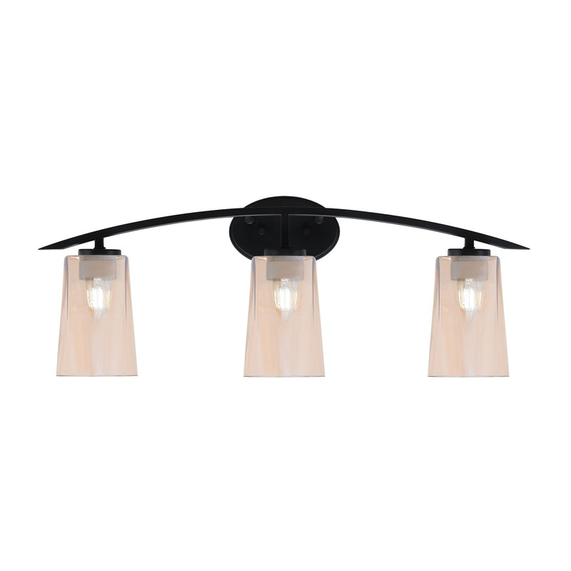 Toltec Kurve 3-Light Bath Bar | Modern Matte Black and Amber Gradient Glass | Bathroom Vanity Light | 7.25 x 10.5 in | Model 3723-MB-263