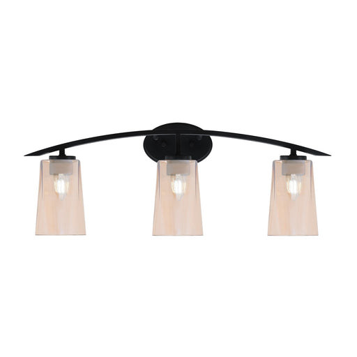 Toltec Kurve 3-Light Bath Bar | Modern Matte Black and Amber Gradient Glass | Bathroom Vanity Light | 7.25 x 10.5 in | Model 3723-MB-263