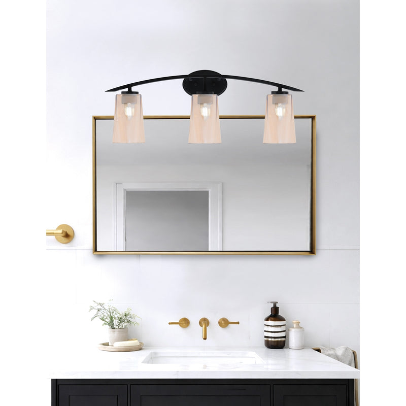 Toltec Kurve 3-Light Bath Bar | Modern Matte Black and Amber Gradient Glass | Bathroom Vanity Light | 7.25 x 10.5 in | Model 3723-MB-263