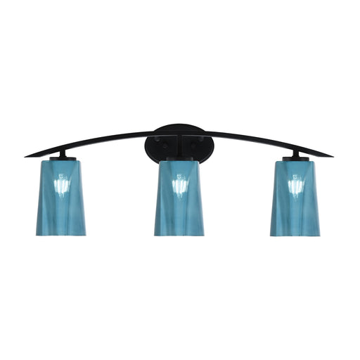 Toltec Kurve 3-Light Bath Bar | Modern Matte Black and Blue Gradient Glass | Bathroom Vanity Light | 7.25 x 10.5 in | Model 3723-MB-265