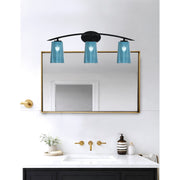Toltec Kurve 3-Light Bath Bar | Modern Matte Black and Blue Gradient Glass | Bathroom Vanity Light | 7.25 x 10.5 in | Model 3723-MB-265