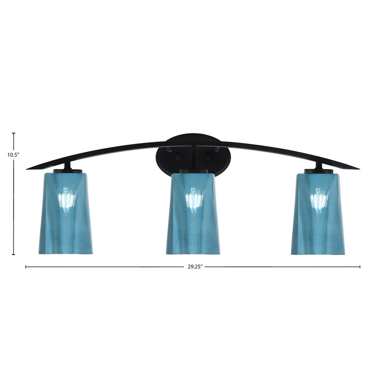 Toltec Kurve 3-Light Bath Bar | Modern Matte Black and Blue Gradient Glass | Bathroom Vanity Light | 7.25 x 10.5 in | Model 3723-MB-265