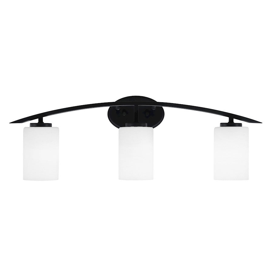 Toltec Kurve 3Lt Bath Bar, Black, 4" White Muslin - 3723-MB-310