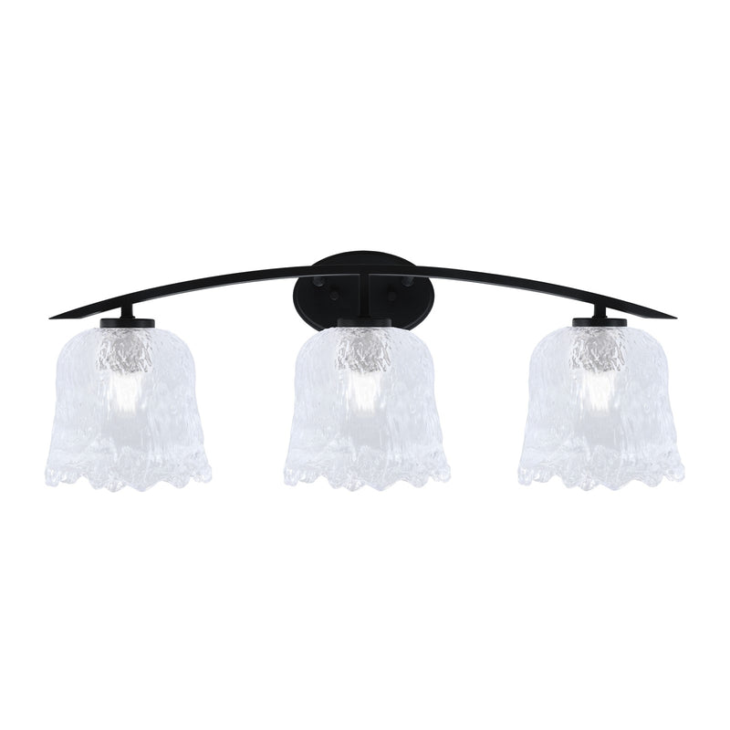 Toltec Kurve 3-Light Bath Bar | Modern Matte Black and Clear Lava Glass | Bathroom Vanity & Powder Room | 7.5 x 10.25 in | Model 3723-MB-4230