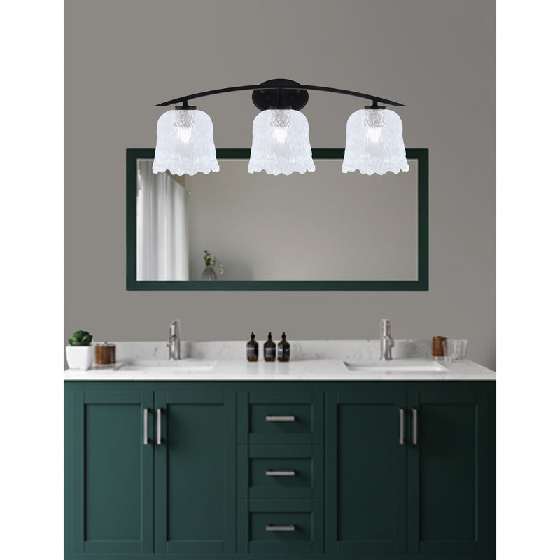 Toltec Kurve 3-Light Bath Bar | Modern Matte Black and Clear Lava Glass | Bathroom Vanity & Powder Room | 7.5 x 10.25 in | Model 3723-MB-4230