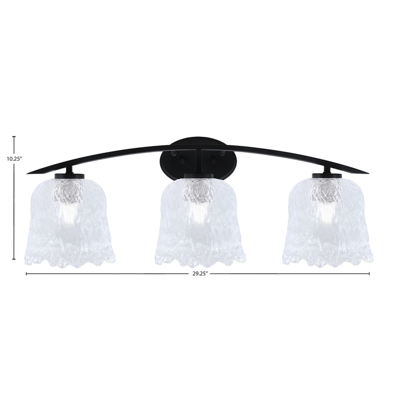 Toltec Kurve 3-Light Bath Bar | Modern Matte Black and Clear Lava Glass | Bathroom Vanity & Powder Room | 7.5 x 10.25 in | Model 3723-MB-4230