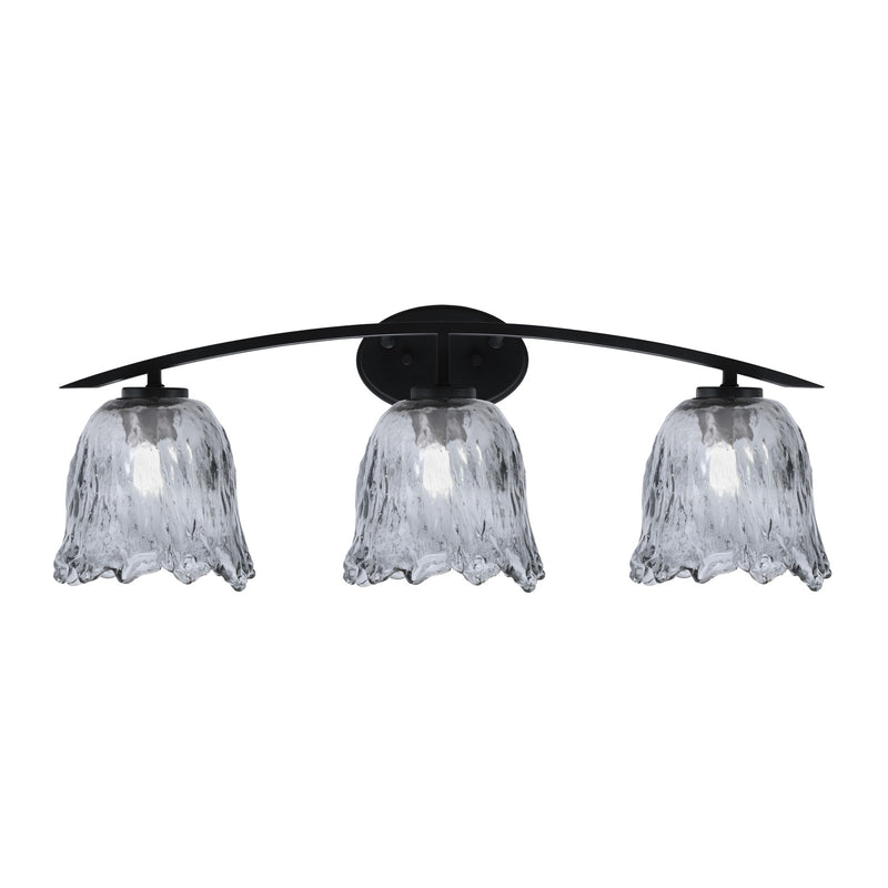 Toltec Kurve 3-Light Bath Bar | Modern Matte Black and Smoke Lava Glass | Bathroom Vanity & Powder Room | 7.5 x 10.25 in | Model 3723-MB-4232