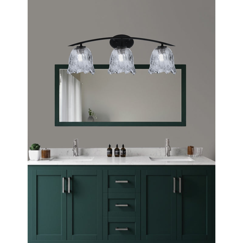 Toltec Kurve 3-Light Bath Bar | Modern Matte Black and Smoke Lava Glass | Bathroom Vanity & Powder Room | 7.5 x 10.25 in | Model 3723-MB-4232