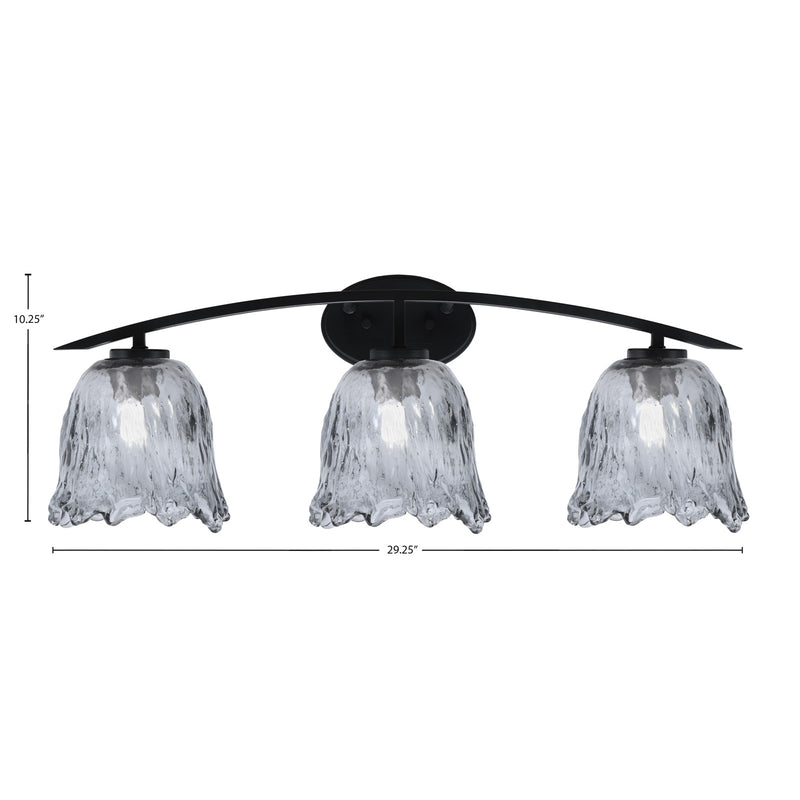 Toltec Kurve 3-Light Bath Bar | Modern Matte Black and Smoke Lava Glass | Bathroom Vanity & Powder Room | 7.5 x 10.25 in | Model 3723-MB-4232