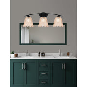 Toltec Kurve 3-Light Bath Bar | Modern Matte Black and Amber Lava Glass | Bathroom Vanity & Powder Room | 7.5 x 10.25 in | Model 3723-MB-4233