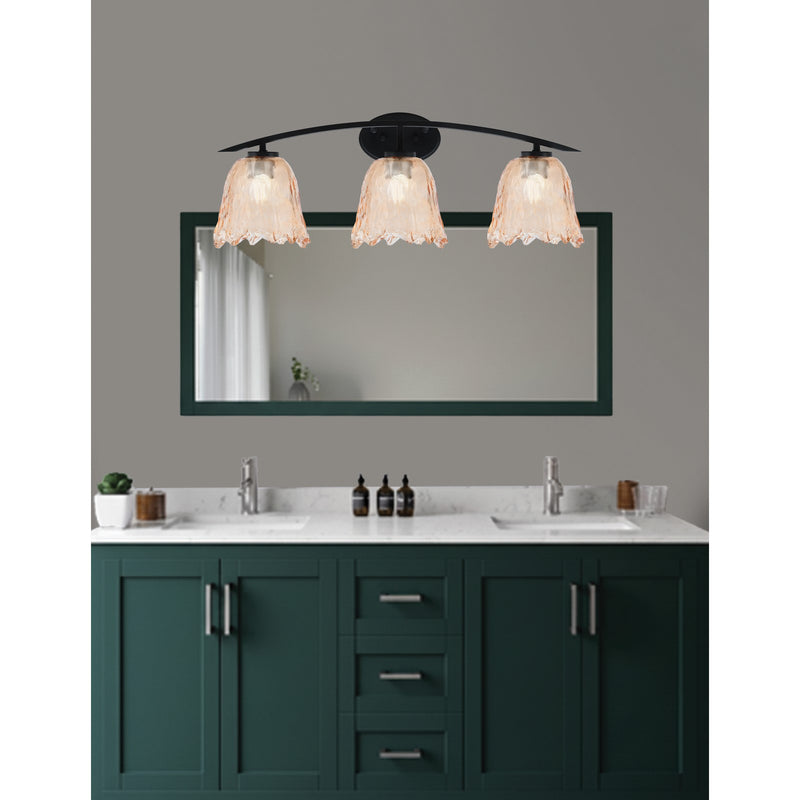Toltec Kurve 3-Light Bath Bar | Modern Matte Black and Amber Lava Glass | Bathroom Vanity & Powder Room | 7.5 x 10.25 in | Model 3723-MB-4233