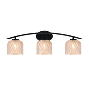 Toltec Kurve 29in 3-Light Vanity Light | Modern Matte Black Steel and Amber Textured Glass | Bathroom Vanity | 29 x 7.75 x 9.5 in | Model 3723-MB-4613