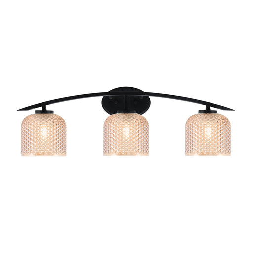 Toltec Kurve 29in 3-Light Vanity Light | Modern Matte Black Steel and Amber Textured Glass | Bathroom Vanity | 29 x 7.75 x 9.5 in | Model 3723-MB-4613