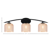 Toltec Kurve 29in 3-Light Vanity Light | Modern Matte Black Steel and Amber Textured Glass | Bathroom Vanity | 29 x 7.75 x 9.5 in | Model 3723-MB-4613