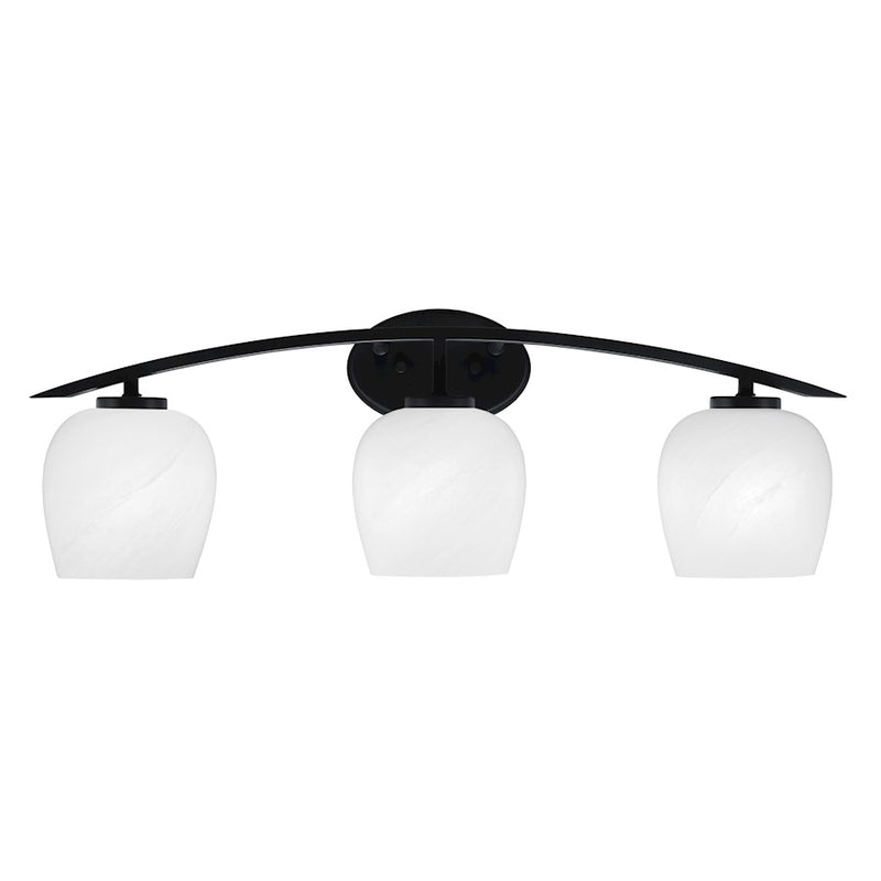 Toltec Kurve 3Lt Bath Bar, Black, 6" White Marble - 3723-MB-4811