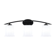 Toltec Kurve 3-Light Bath Bar | Modern Matte Black and White Opal Glass | Bathroom Vanity Light | 7 x 9.5 in | Model 3723-MB-5031