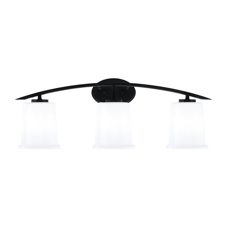 Toltec Kurve 3-Light Bath Bar | Modern Matte Black and White Opal Glass | Bathroom Vanity Light | 7 x 9.5 in | Model 3723-MB-5031